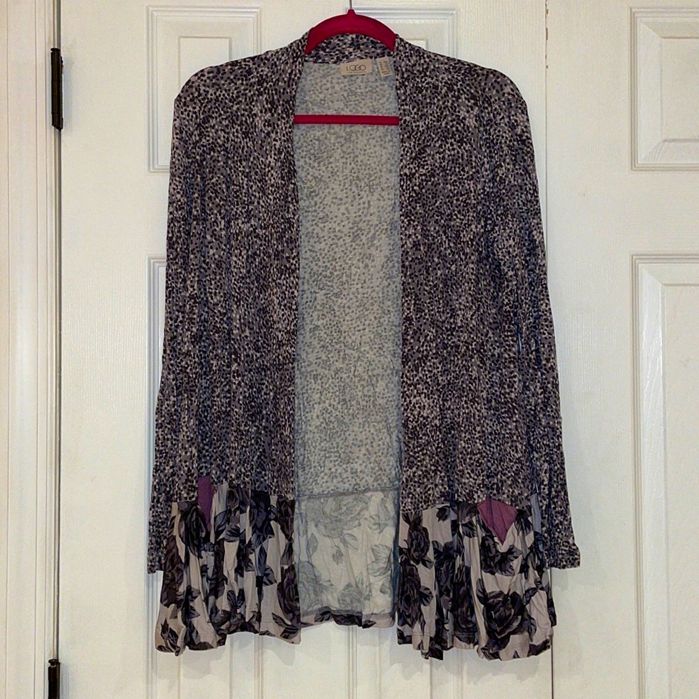NWOT LOGO Lori Goldstein Dot Floral Print Cardigan - XXS